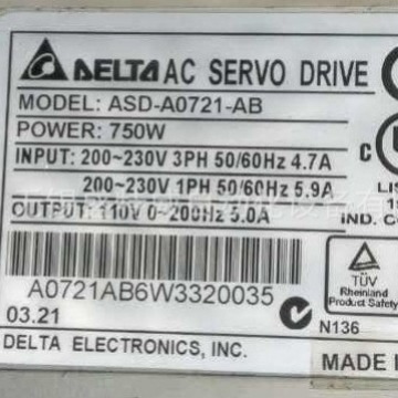 DELTA 中达电通伺服电机驱动器 台达伺服驱动器 ASD-A0721-AB