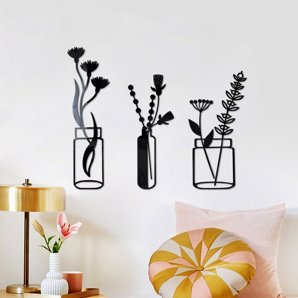 3d Potted Plant Acrylic Mirror Wall Sticker For Home Decoration_voghion.com
