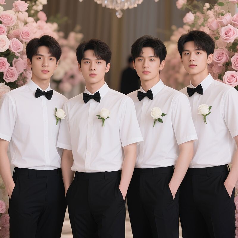 Groomsmen's Clothing, Men's Short-Sleeved Shirts, Large Size Long-Sleeved White Shirts, Brother Group Clothing, Western-Style Wedding Suits, Summer