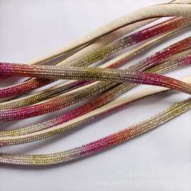 工厂批发 五枚缎 加水钻抽条内加棉芯绳直排抽半圆条鞋面箱包材料