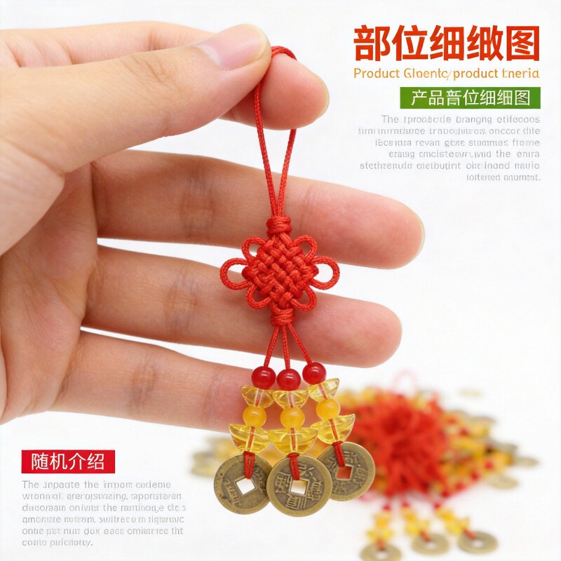 Peach Wood Small Pendant Phone Chain with Carved Wenchang Lucky Bag and Chinese Knot, Phone Lanyard for Men and Women, Portable Keychain Ornament