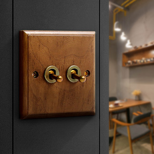 Black walnut hotel retro switch panel 86 five-hole one-open home Concealed solid wood switch socket