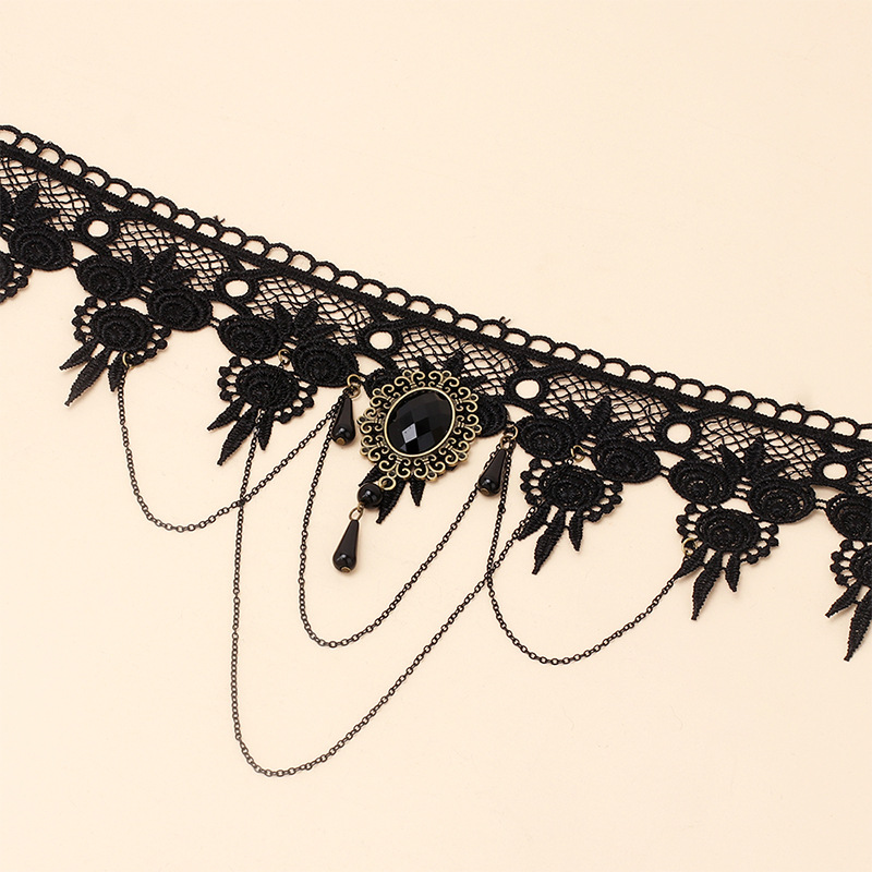 Women'S Gender Fashion Black Lace Retro Necklace Black Diamond Necklace
