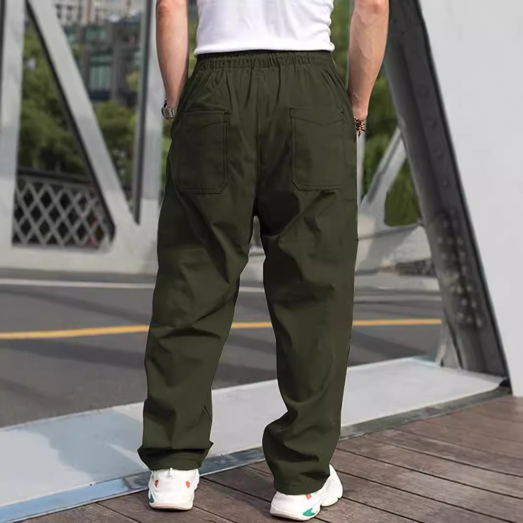 Salopette ample décontractée pour homme - Pantalon utilitaire uni avec étiquette en cuir, confortable et élégant au quotidien._voghion.com