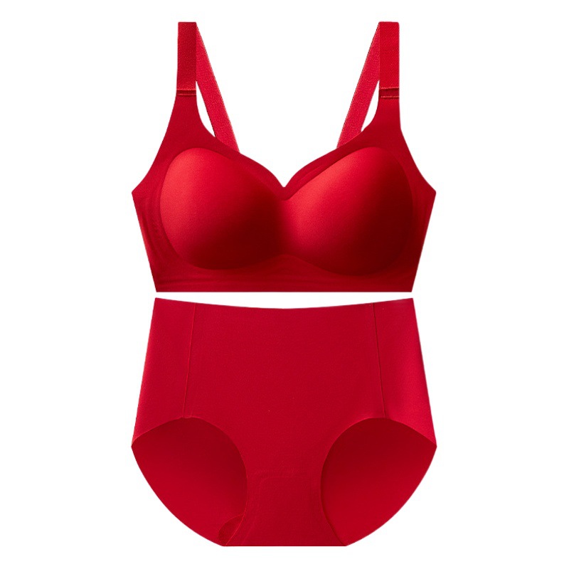 Rojo brillante de las mujeres ropa interior sin costuras año de nacimiento inalámbrico jalea tira sujetador traje de boda ropa interior nupcial calzoncillos