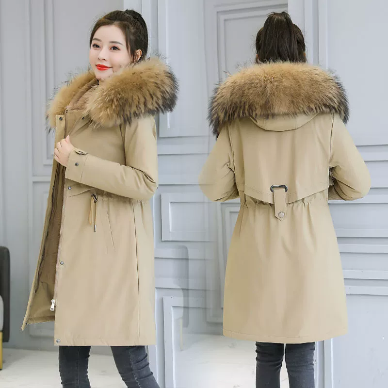 Winter long warm down jacket with down, mid-length