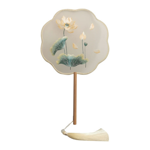 Laochangmen Lingjuan palace fan double-sided embroidered lotus fan Chinese style beech wooden handle ancient fan classical dance fan