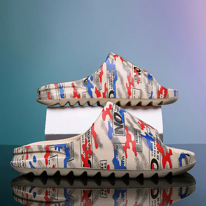 夏季室内外两穿迷彩厚底防滑拖鞋休闲时尚轻便露趾懒人一字拖跨境