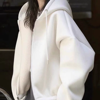白色连帽拉链开衫超好看卫衣女2025新款秋冬加绒宽松韩系外套