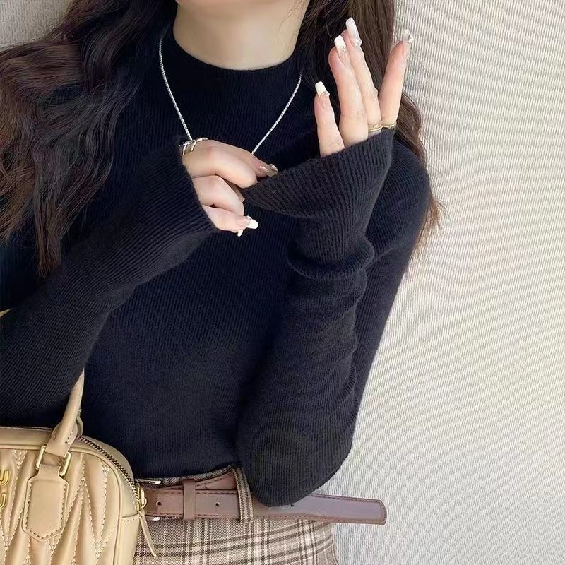 【低价】半高领打底衫秋冬新款修身毛衣洋气显瘦长袖针织上衣