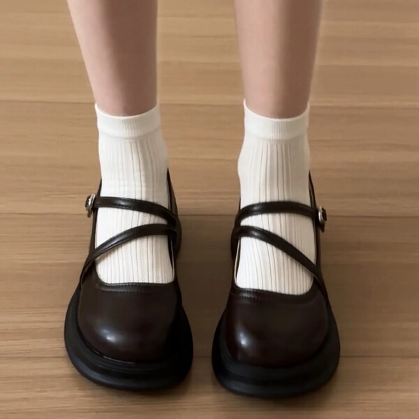Summer retro black universal Mary Jane shoes English style platform