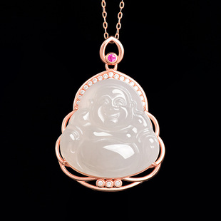 Authentic Natural Old Material Hetian Jade Buddha Smiling Buddha Jade Pendant S925 Silver Inlaid Fashion High-End Women's Pendant