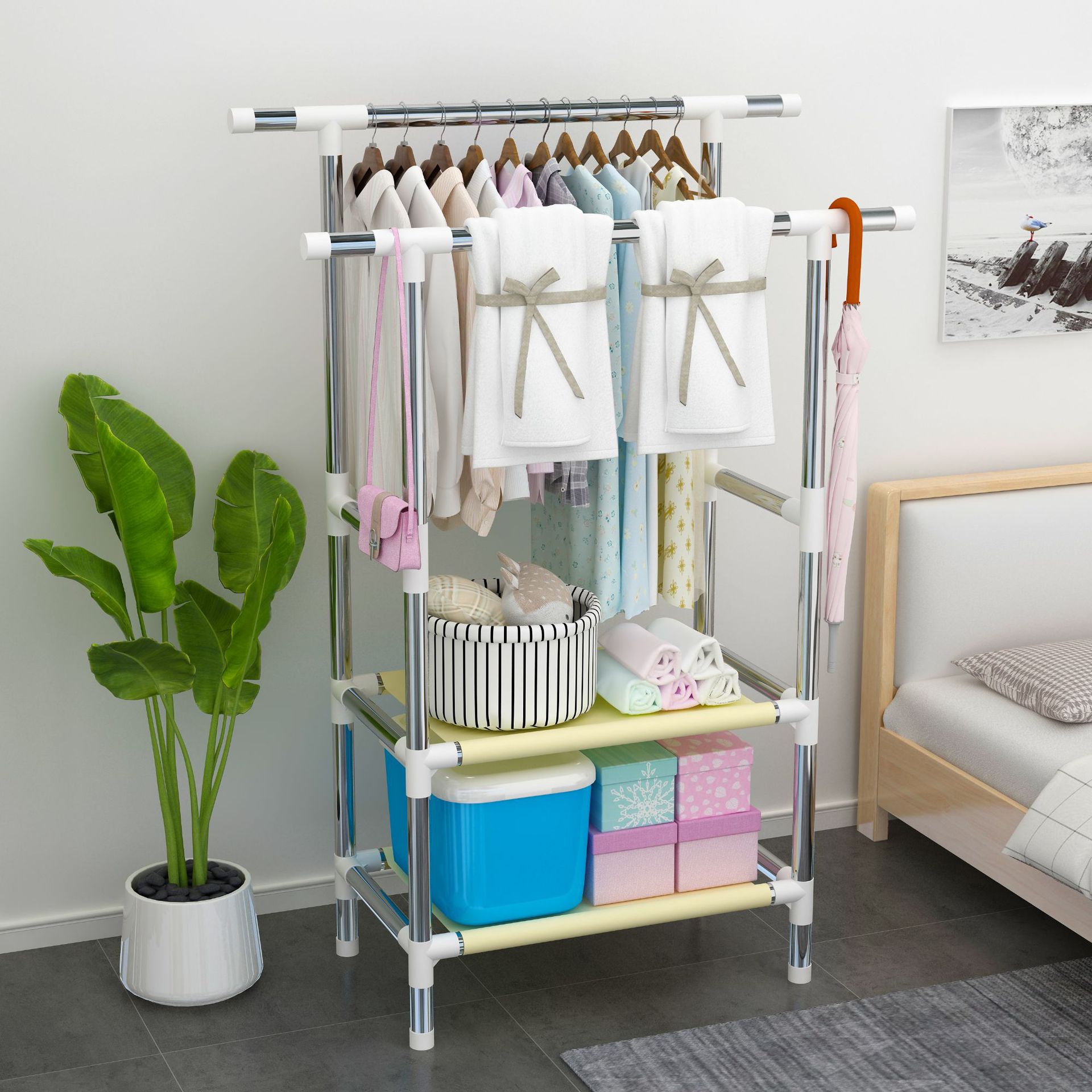 Clothes Hanger Floor Bedroom Movable Hanger with Wheel Household Living Room Light Luxury Drying Rack Metal Simple Coat Rack