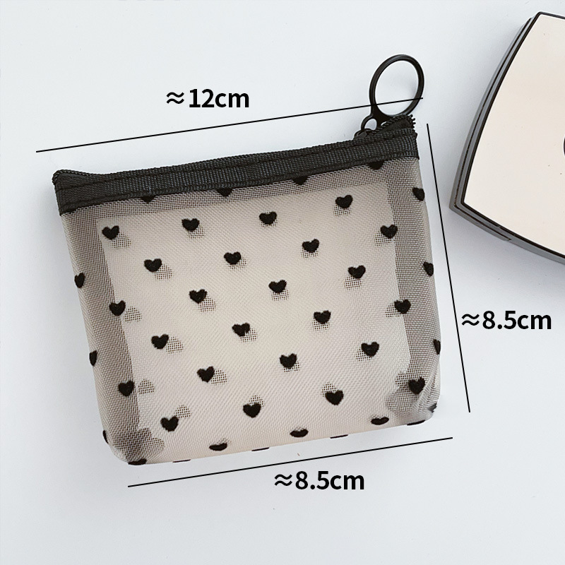 Bolsa de cosméticos de malla de amor simple japonesa bolsa de lápiz labial de cojín de aire de tamaño pequeño Portátil Bolsa de almacenamiento de artículos diversos multiusos