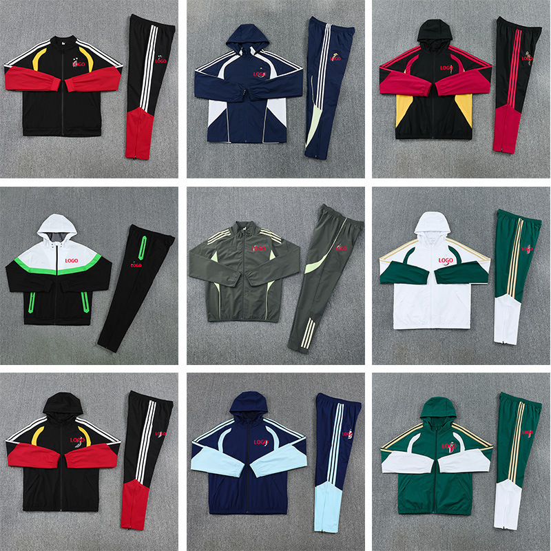 25-26 New Season Long Zipper Jacket Waterproof Windbreaker Football Training Suit Set Barcelona Real Madrid Argentina Jacket