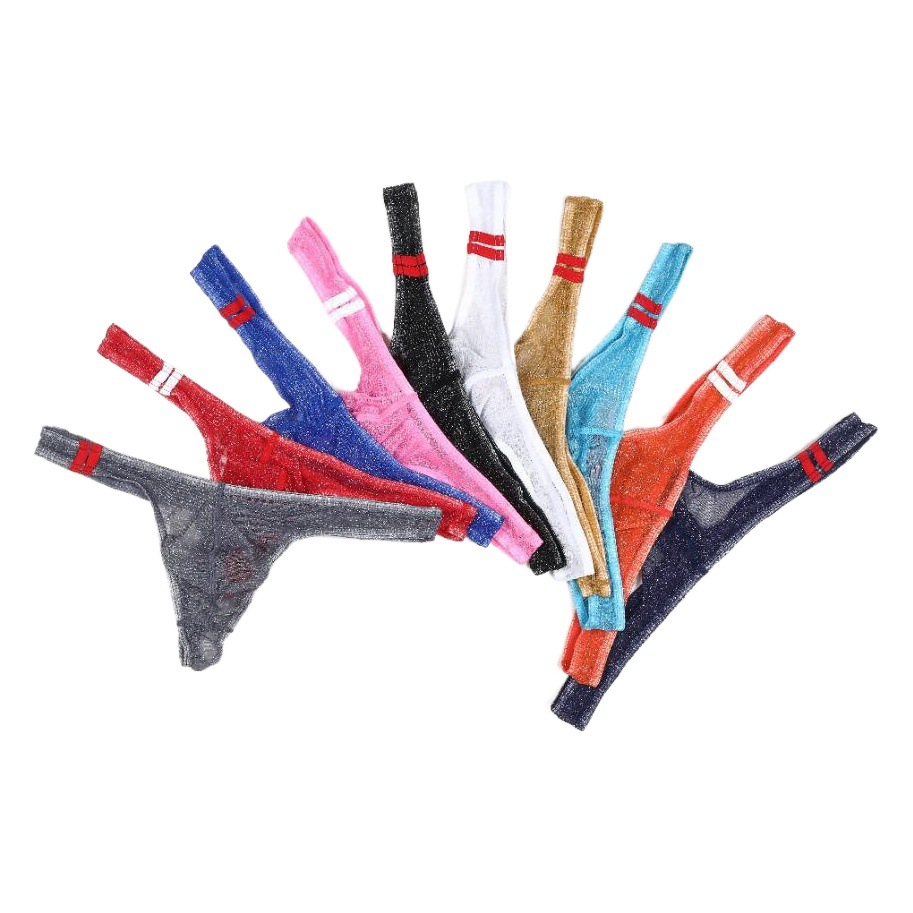 Europa y América del comercio Exterior GAY ropa interior de los hombres Europeos y Americanos perspectiva fina bolsa de malla de cintura baja Tanga T pantalones Plus tamaño E079