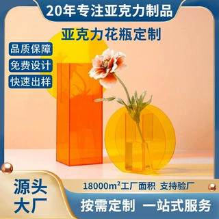 定制亚克力花瓶 客厅桌面插花摆件家用餐桌创意轻奢感透明插花瓶