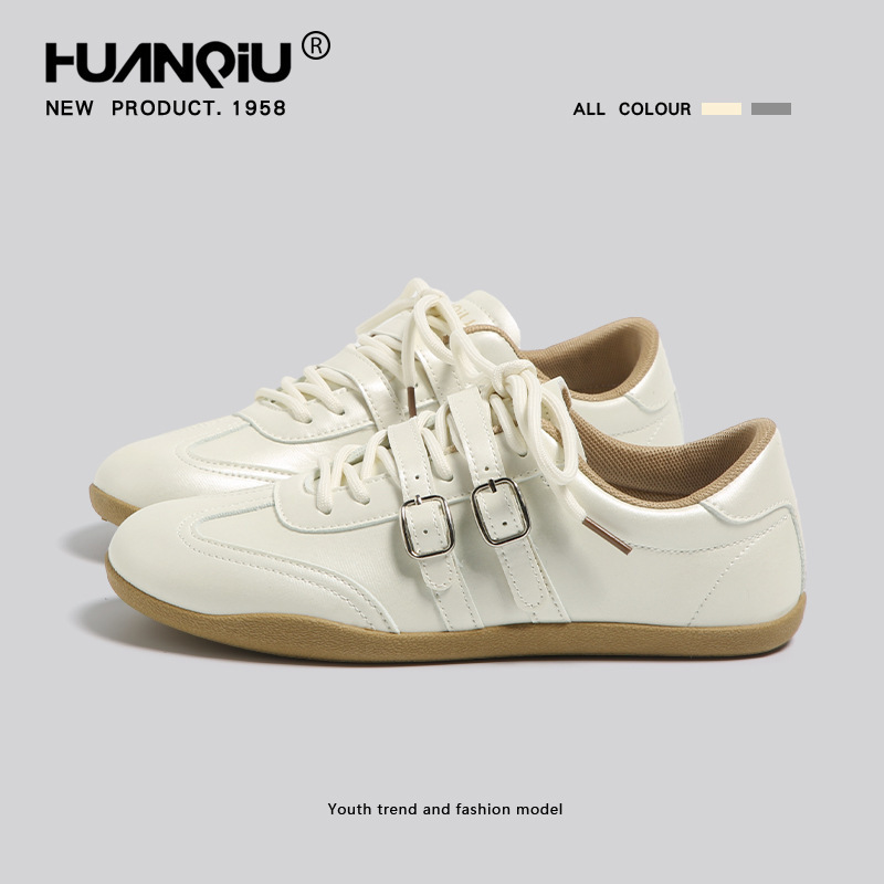 Global 2026 Autumn New Ballet-Style German Training Shoes for Women, Double Buckle Strap White Shoes, Retro Versatile Breathable Forrest Gump Shoes