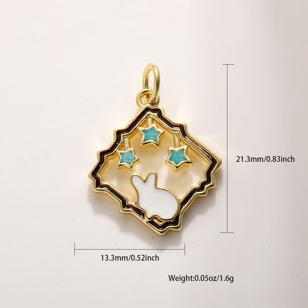 3g Weight Pendant Jewelry Making Type Charms Classification 1 Piece Quantity Copper Material Dinosaur, Cat Pattern All Seasons Season Polished Finish Enamel Design Cute Style 1 Piece Copper Dinosaur  Cat Polished Pendant Charms 2