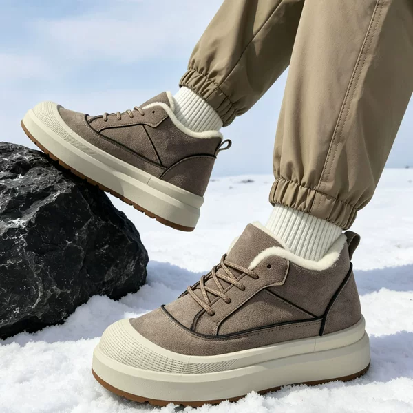 2026 Retro Style Men's Fleece-Lined Sneakers with Suede Texture Upper, Thickened Fleece Lining, and Platform Sole - Men's Cotton Shoes Factory