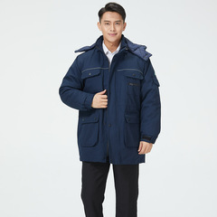 冬季棉質工作服戶外加絨加厚長款工裝棉服反光條棉襖內膽可拆卸