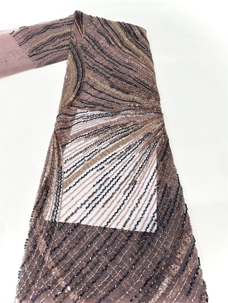 Tejido de malla de bordado de industria pesada bordado de tubo de perlas tridimensional vestido de boda cena tela de moda spot transfronterizo