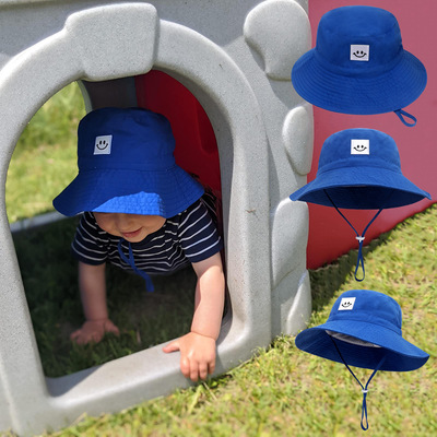兒童笑臉防曬帽子2022年歐美透氣盆帽沙灘帽太陽帽男女寶寶漁夫帽