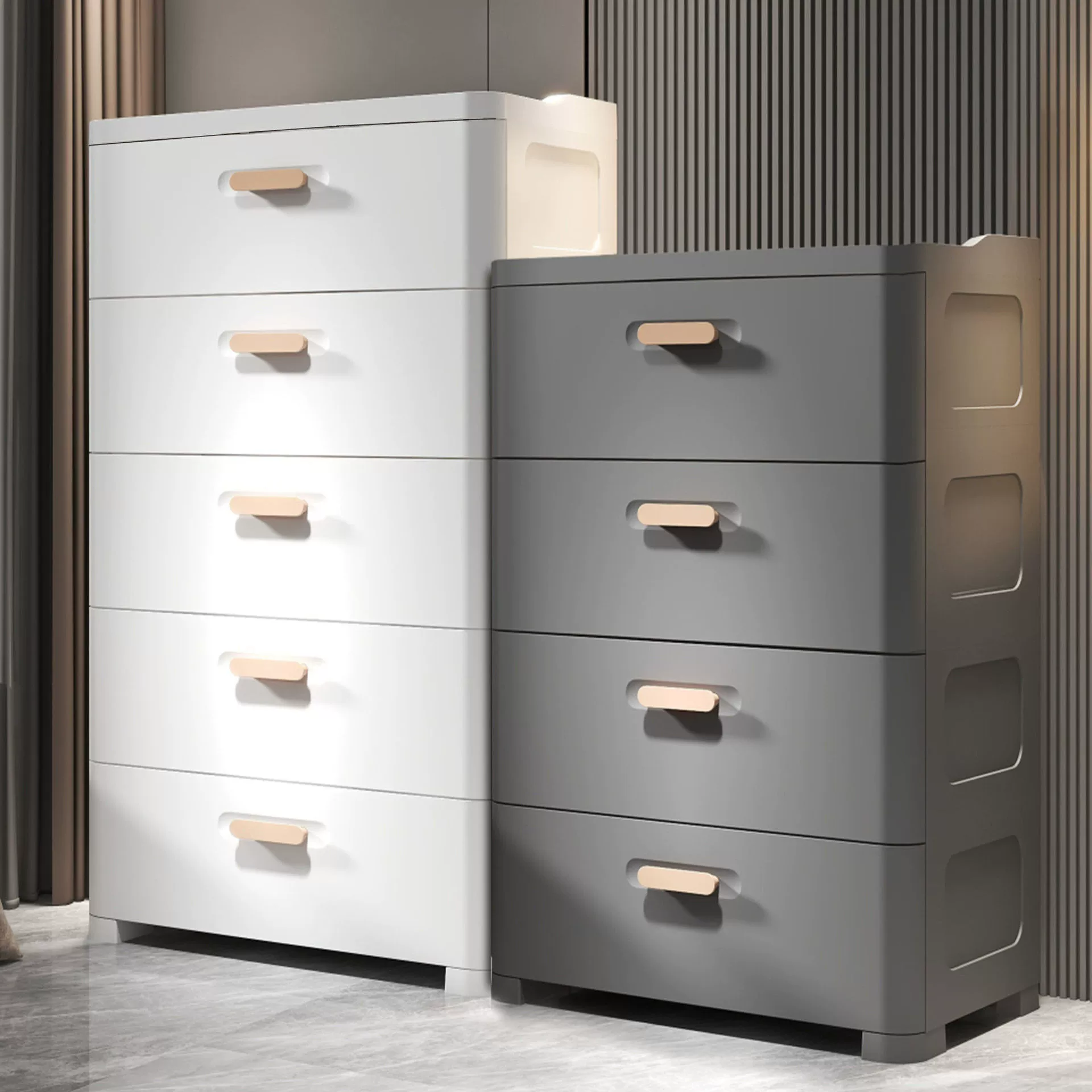 Шкаф для хранения выдвижного типа Бытовые закуски Гостиная Многослойный пластиковый шкаф для хранения с зазорами Утолщенная прикроватная стойка для хранения