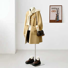 【围巾不可拆】双面羊毛大衣围巾款高级感长款休闲羊毛外套HL140