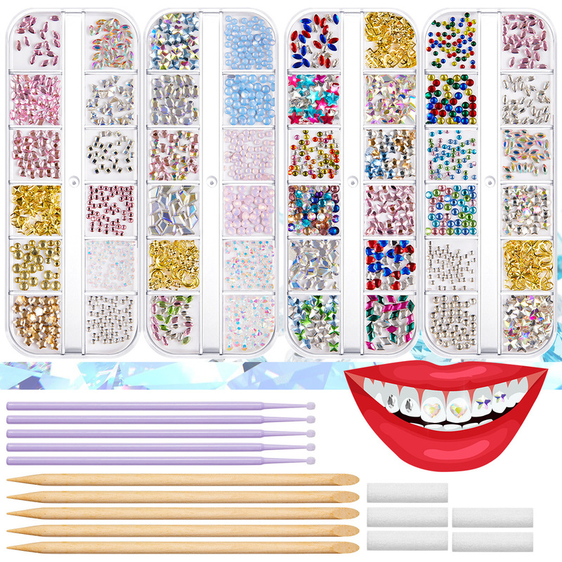 Amazon Hot Selling Metal Hot Piece Shaped High Flash Flat Bottom Mixed Color Glass Drill Micro Brush Cotton Stick Mixed Jewelry Set
