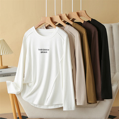 2024 autumn new large-size women's clothing fat MM casual and versatile slim embroidered letters round neck T-shirt base shirt 8008