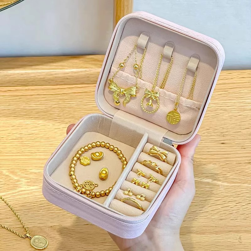 Caja de almacenamiento de joyas de oro transfronteriza Pendientes antioxidantes Caja de joyería Anillo Caja de collar Caja de almacenamiento Mini