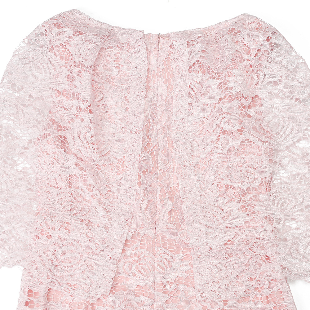 AliExpress Amazon Women's Shawl Elegant Lady Mid-Length Slim-Fit Sheath Lotus Pink Lace Dress