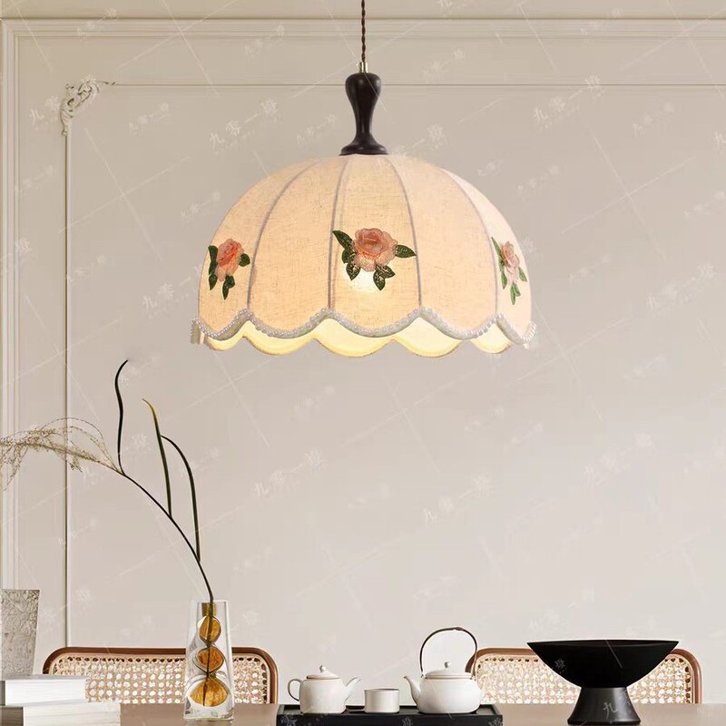 French-Style Vintage Song Dynasty Aesthetic Fabric Chandelier for Dining Room, Bedroom, Study, and Guesthouse, Retro Wabi-Sabi Style Embroidered Flower Lamp French-Style Vintage Song Dynasty Aesthetic Fabric Chandelier for Dining Room, Bedroom, Study, and Guesthouse, Retro Wabi-Sabi Style Embroidered Flower Lamp