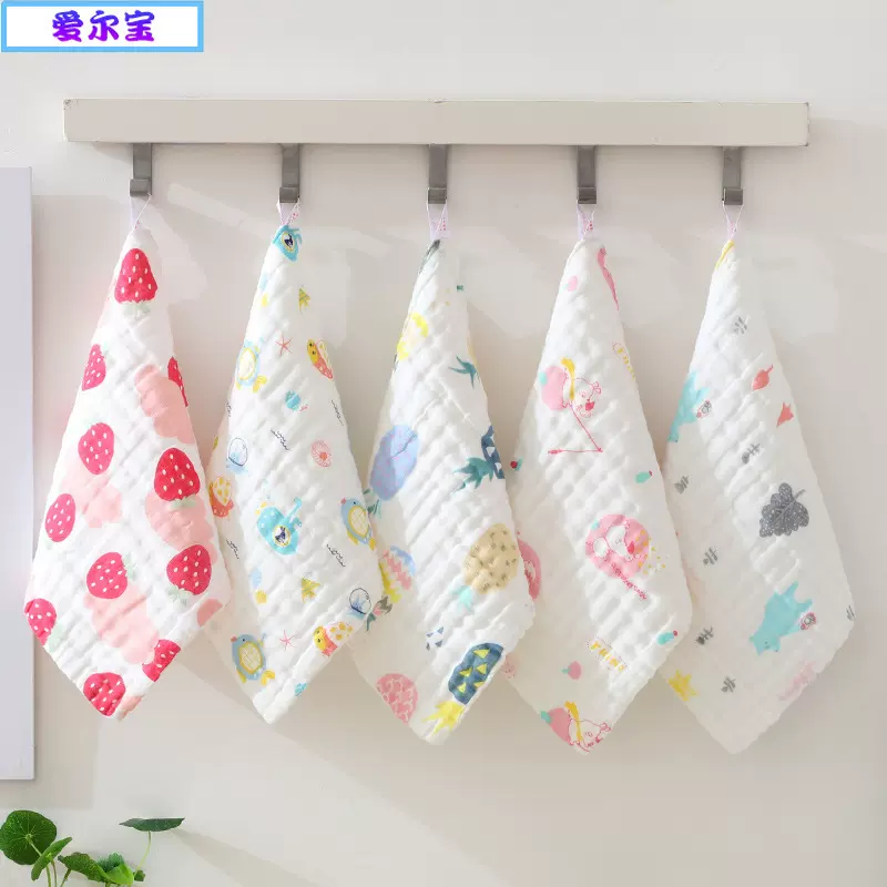 高密纱布方巾婴儿纯棉宝宝口水巾加厚泡泡纱洗脸幼儿园小方巾代发