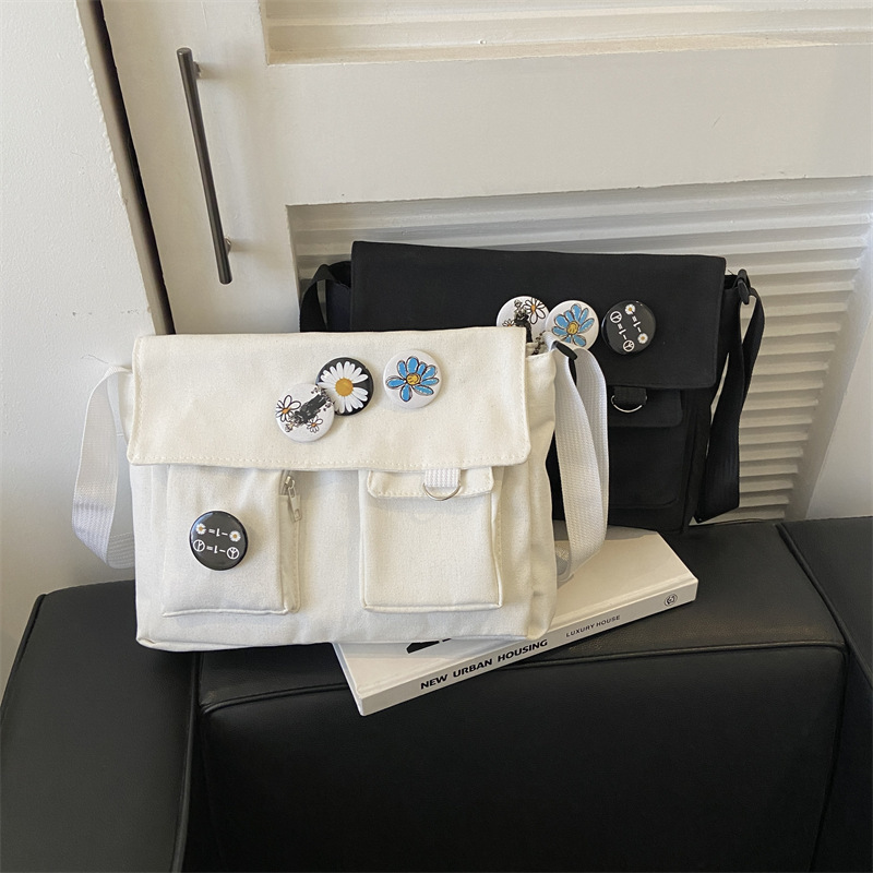 Canvas Bag Female Student's Korean-style Ins Crossbody Bag New Fashionable Cute All-match Postman Shoulder Large Capacity Schoolbag
