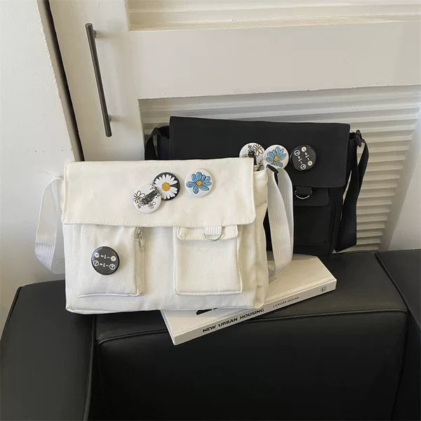 Canvas Bag Female Student's Korean-style Ins Crossbody Bag New Fashionable Cute All-match Postman Shoulder Large Capacity Schoolbag