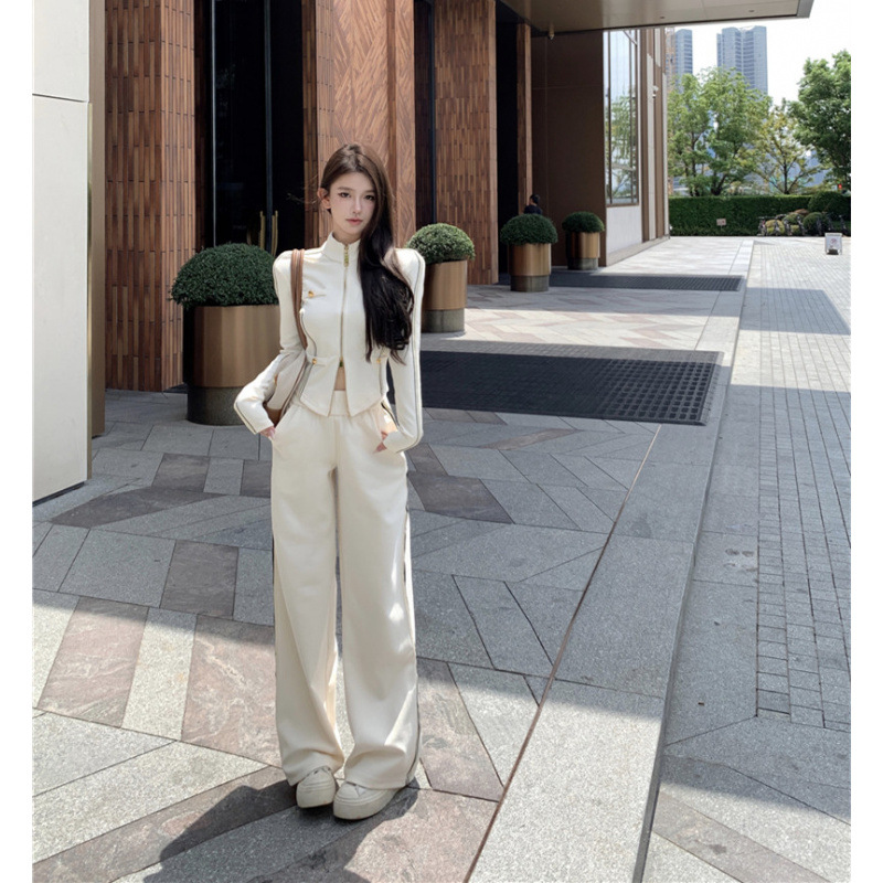 In-Stock Real Photos Spring Stand Collar Sports Chanel-Style Slimming Top Women's Jacket and Pants Set Nightclub Hot Girl Bestseller