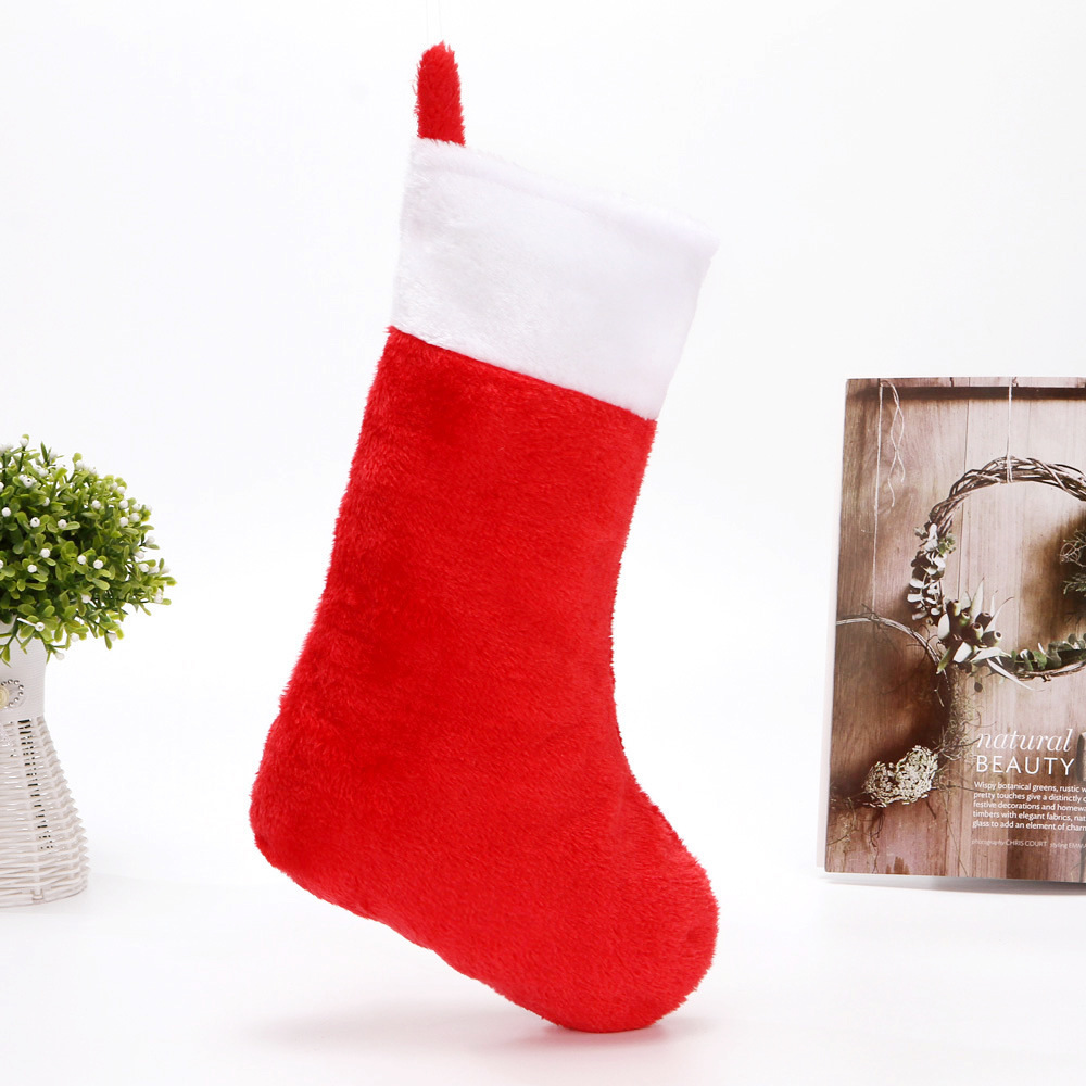 Transfronterizos bordes blancos rojos calcetines de peluche cortos de Navidad decoración de Navidad calcetines de regalo de Navidad decoración de fábrica directa
