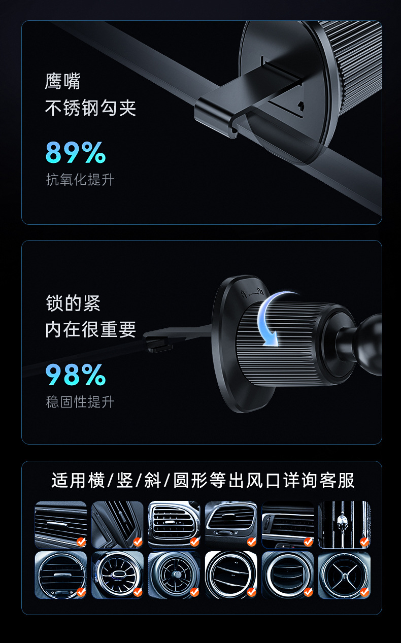 Customized Logo New Qi2.2 Certified 25W Wireless Charging Phone Holder Cooling and Heat Dissipation Car Mount