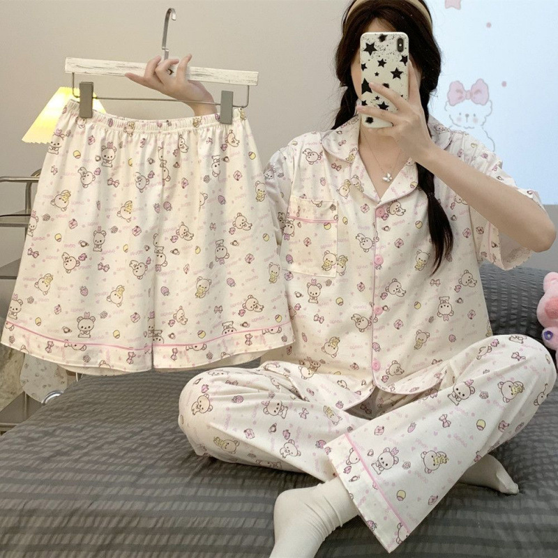 순면핑크 리락쿠마 쓰리피스 반팔+반바지+바지