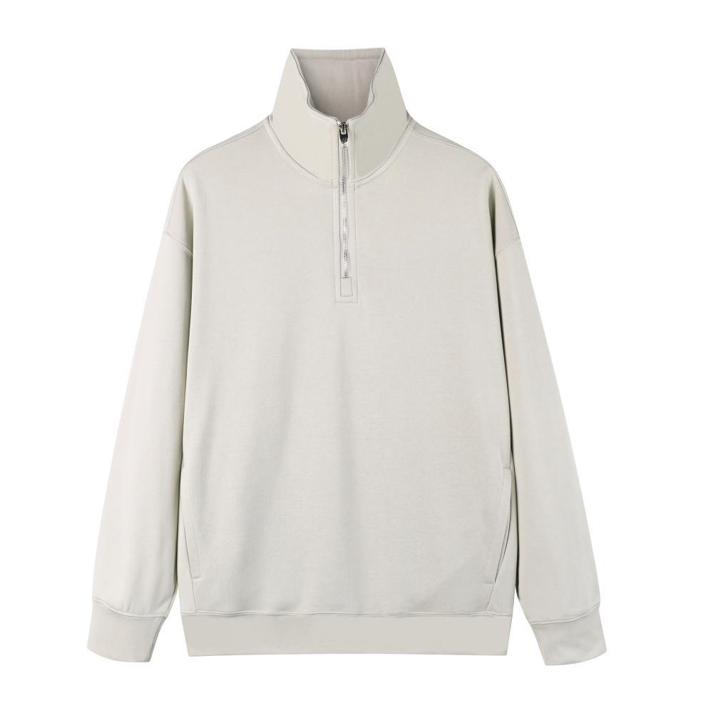 Autumn and winter 320g trendy American-style sweatshirt with half-zip, loose fit, casual, solid color, versatile, stand-up collar, and sporty design