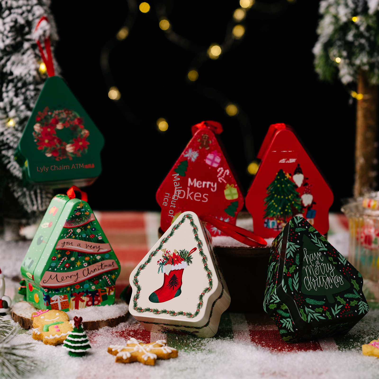 Caixa de lata impressa com desenhos animados poligonais, decorações de Natal, caixa de presente portátil para crianças_voghion.com