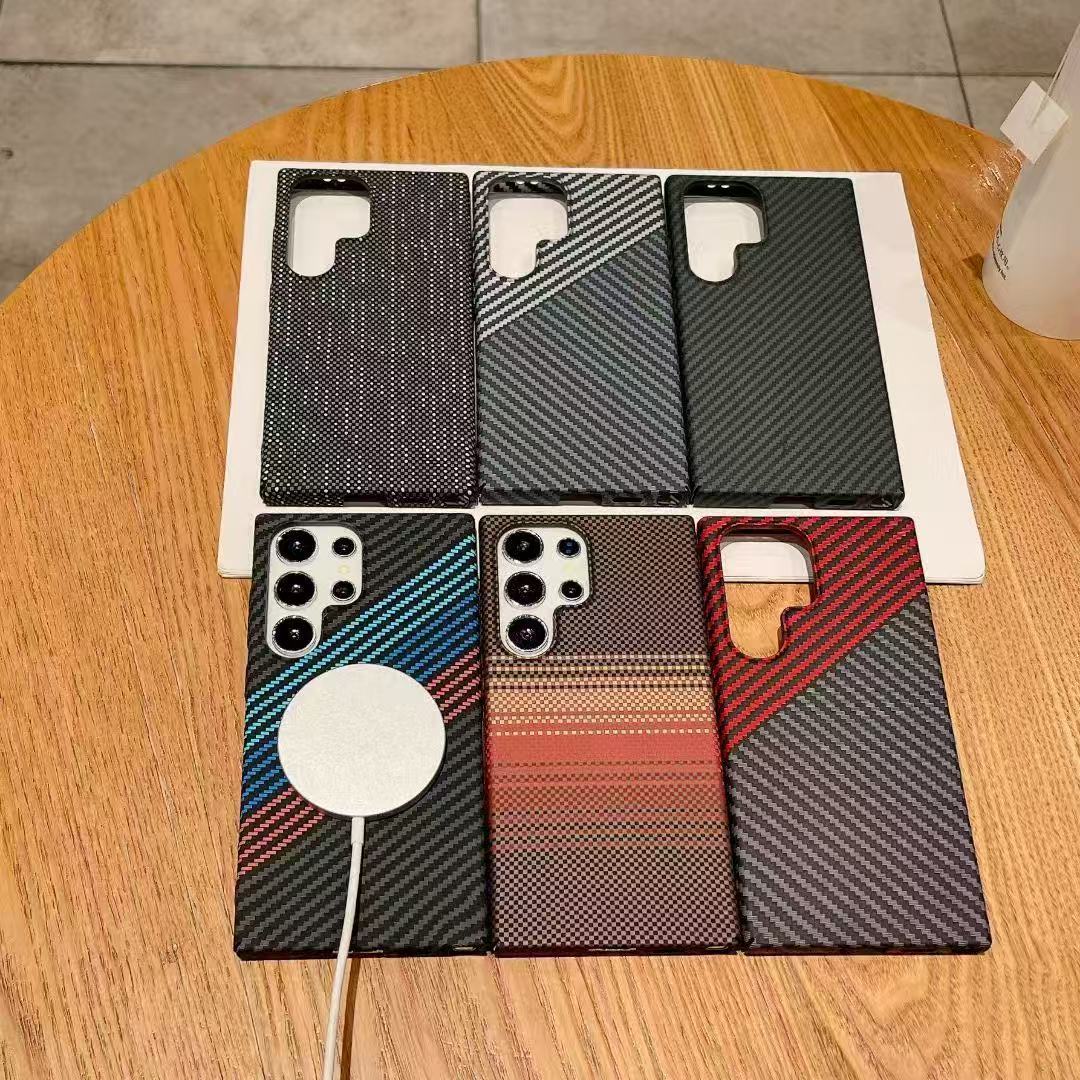 Funda protectora para teléfono móvil Samsung S25 Ultra con diseño magnético integrado de fibra de carbono, funda protectora de Kevlar para Note20U y A56.