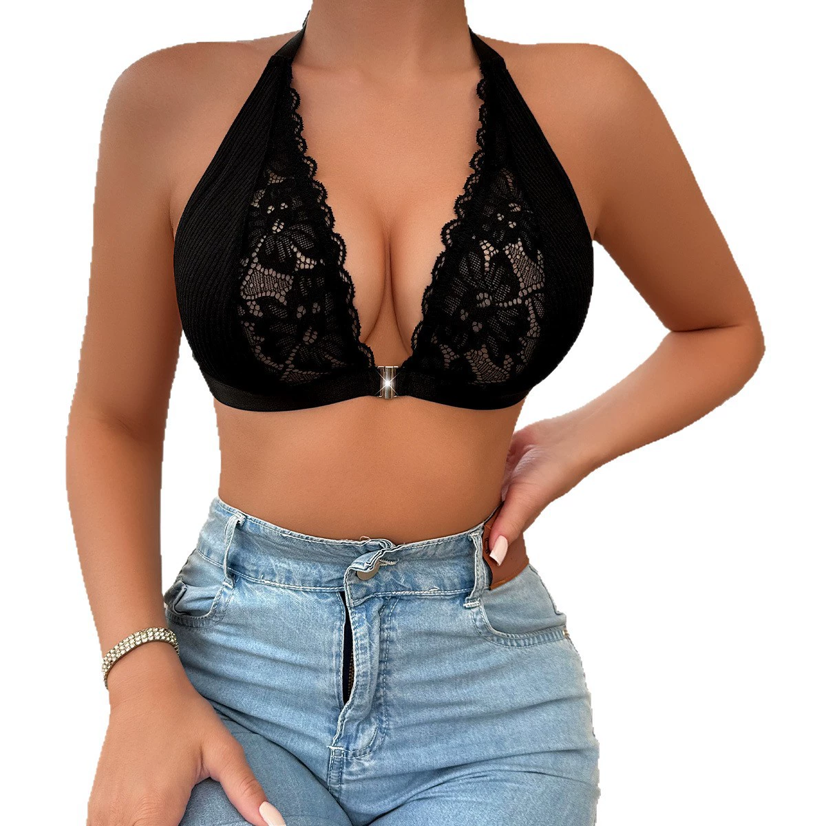  lace underwear, wireless bra, adjustable straps, European style, beautiful back