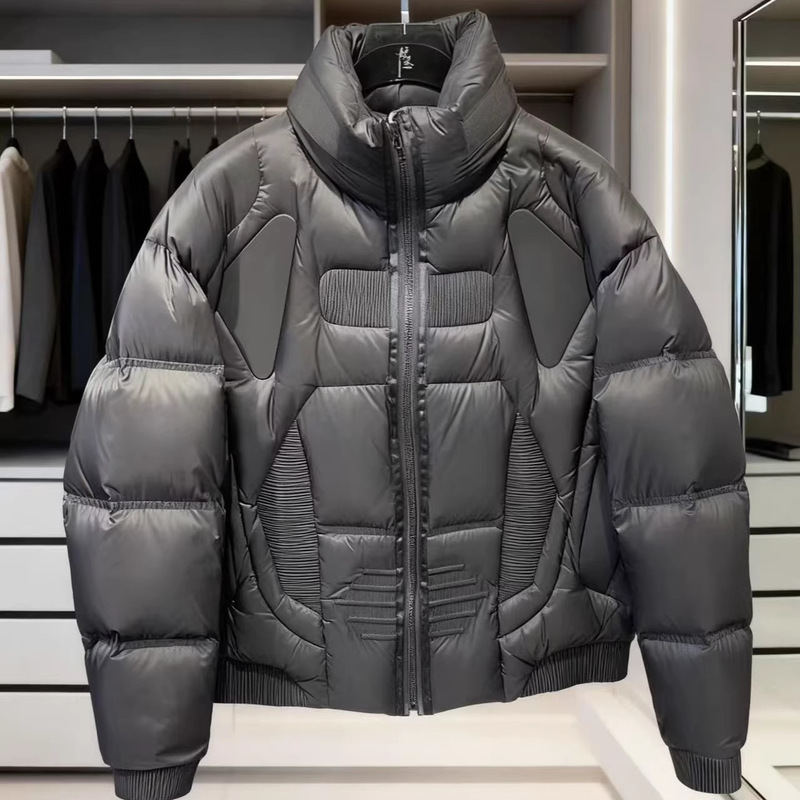 2025 Autumn and Winter New Trendy Short down Jacket for Men, Black Stand-Up Collar, Zipper, Warm and Thickened Winter Coat