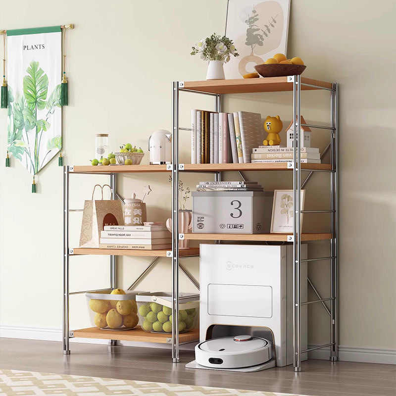 Japanese-Style Floor-Standing Storage Rack Kitchen Storage Space-Saving Display Rack Simple Study Bookshelf Balcony Flower Rack Storage Rack