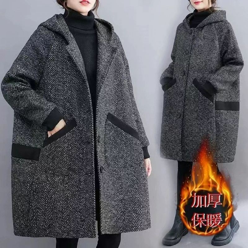 Длинное шерстяное пальто, демисезонная стёганая куртка для мамы, большой размер, средней длины, приталенное