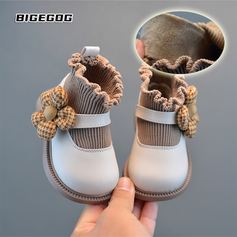 Bebé Niño Zapatos de fondo suave primavera y otoño 1-2 de un año de edad 3 años de edad bebé niña princesa zapatos volando tejidos niñas pequeños zapatos de cuero zapatos de niño