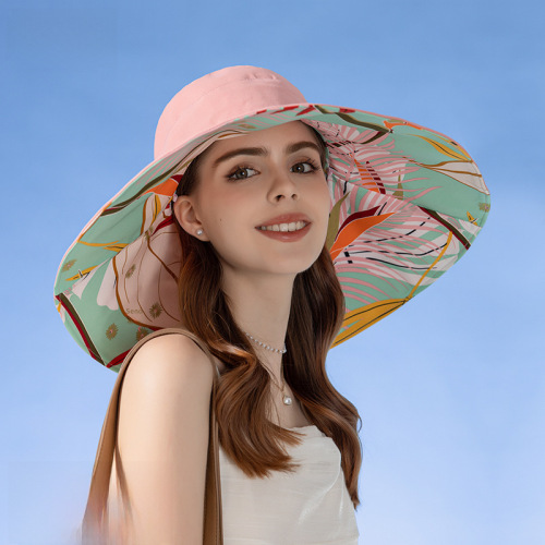 8240 Cross-border New Double-sided Fisherman Hat for Women Summer Oversized Brim Sun Hat Fashion Sunshade Hat